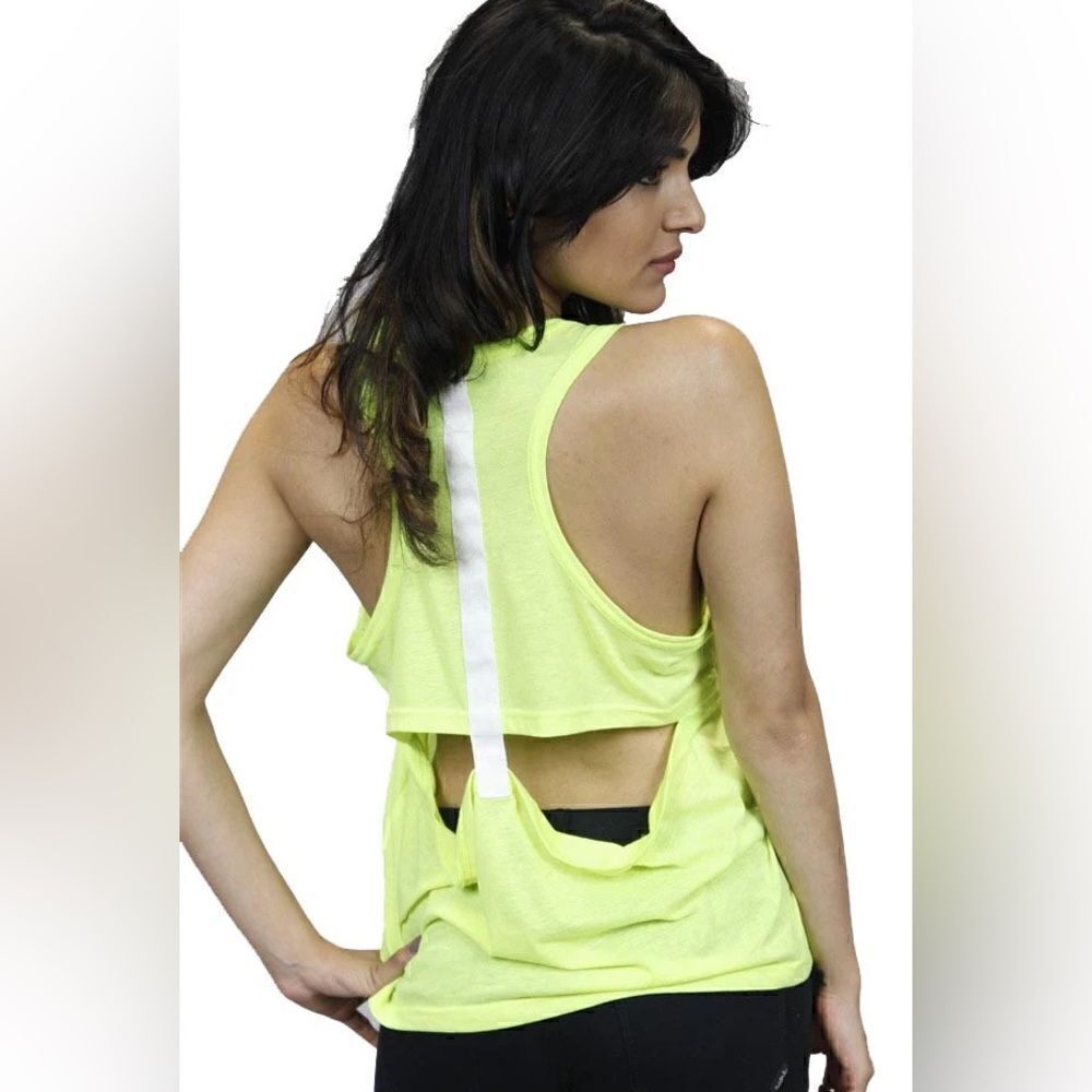 Functional T-Back Sleeveless Cut Out Tank Top Neon Yellow. Size XS.